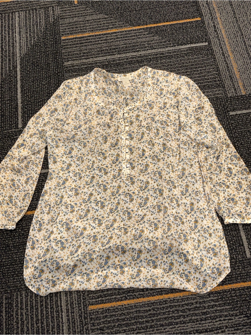Lucky Brand Blue and Cream Floral Button-Up Blouse